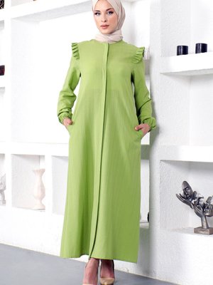 Omuzu Fırfırlı Ferace Yeşil