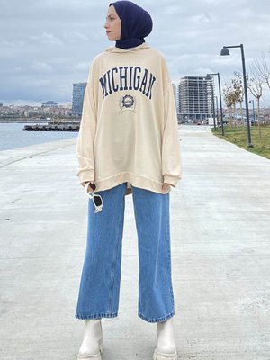 Mıchıgan Baskılı Kapüşonlu Sweatshirt