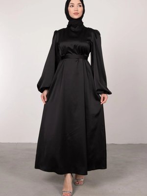 Balon Kol Saten Abiye Elbise