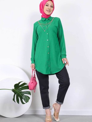 Yeşil Kolyeli Bürümcük Gömlek