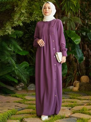 Koyu Lila Düğmeli Ferace