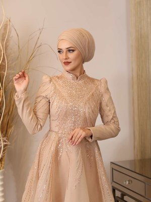 Taş İşlemeli Prenses Abiye Elbise Samyeli