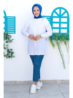 Beyaz Düğmeli Terikoton Gömlek