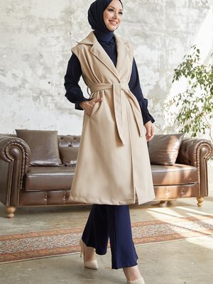 Denisa Kruvaze Kaşe Yelek Bej Denisa Kruvaze Kaşe Yelek Bej