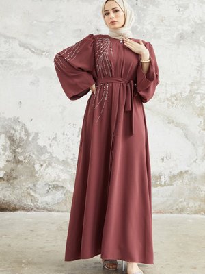 Viona Taşlı Abaya Gül Kurusu Viona Taşlı Abaya Gül Kurusu