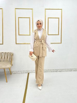 Poliviscon Çizgili Yelekli Takım Poliviscon Çizgili Yelekli Takım