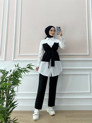 Gömlek Detaylı Takım Siyah