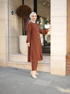 Düğmeli Takım Kahverengi