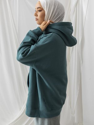 Oversize Kapüşonlu Kanguru Cepli Petrol Yeşili Sweat Oversize Kapüşonlu Kanguru Cepli Petrol Yeşili Sweat