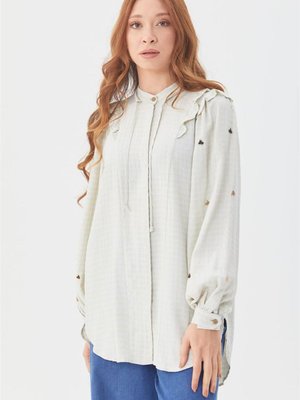 Hakim Yaka Kareli Krem Bluz