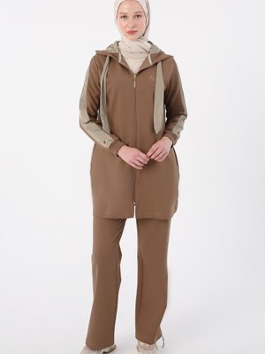 Vizon Parlak Garni Kumaşlı Fermuarlı Eşofman Takım