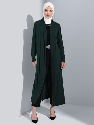 Şal Yaka Uzun Triko Hırka Zümrüt Yesili