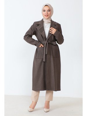 Kahverengi Beli Kuşaklı Kaşe Kaban Kahverengi Beli Kuşaklı Kaşe Kaban