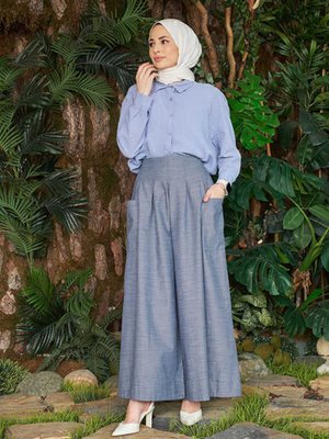 Pileli Cepli Kot Pantolon Etek Koyu Mavi