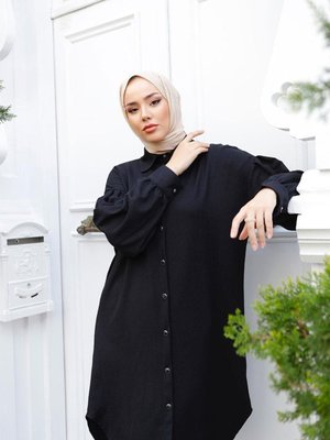 Kolları Pileli Salaş Tunik Siyah Brc12m01