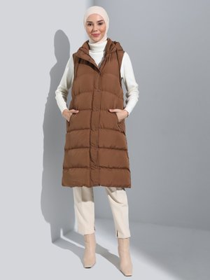 Taba Kapüşonlu Fermuar Kapamalı Çift Taraflı Şişme Yelek Taba Kapüşonlu Fermuar Kapamalı Çift Taraflı Şişme Yelek