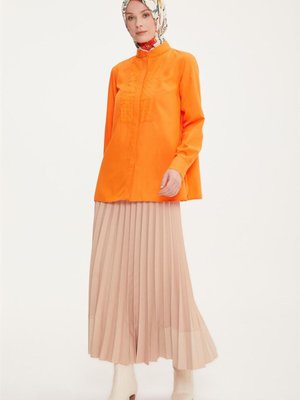 Önü Nakış Detaylı Gömlek Oranj