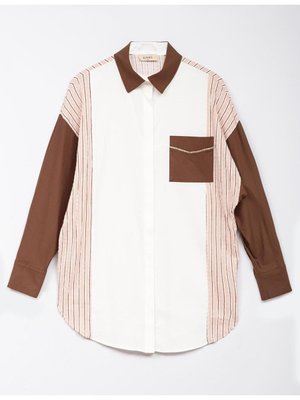 Gömlek Yaka Garnili Işlemeli Tunik Kahve