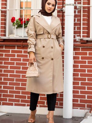Omuz Detaylı Trençkot Camel