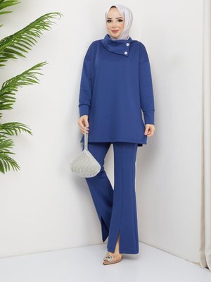 Taş Detay Yırtmaçlı Tunik Pantolon İkili Takım Taş Detay Yırtmaçlı Tunik Pantolon İkili Takım