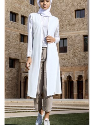 Penye Uzun Salaş Beyaz Yelek