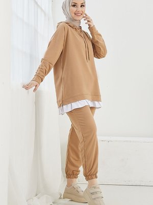 Losya Yanları Fermuarlı Kapüşonlu İkili Takım Camel Losya Yanları Fermuarlı Kapüşonlu İkili Takım Camel