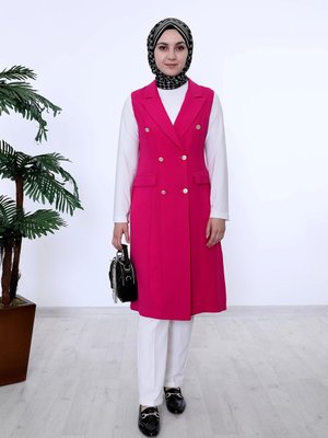 Dört Düğme Kruvaze Uzun Yelek