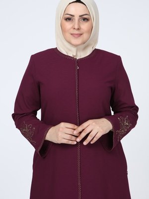 Nakışlı Gizli Fermuarlı Ferace Mürdüm Nakışlı Gizli Fermuarlı Ferace Mürdüm