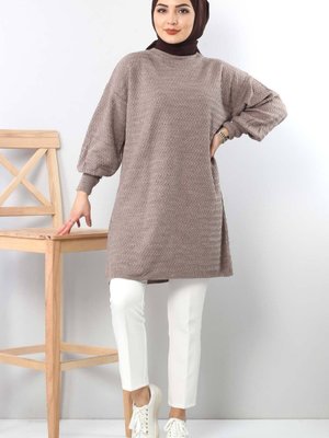 Zikzak Desenli Triko Tunik Vizon