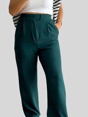 Zümrüt Yeşil Cırtlı Yüksek Bel Palazzo Pantolon