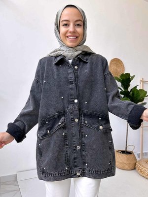Çift Cep Taşlı Kot Ceket Antrasit