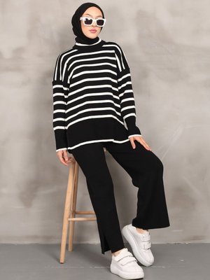 Siyah Çizgili Triko Takım