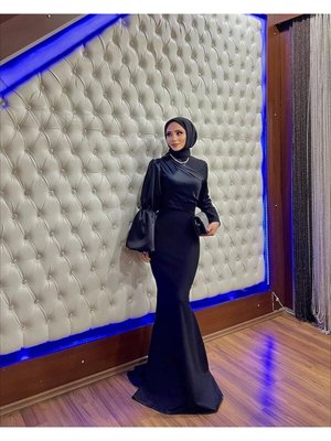 Siyah Balık Abiye Elbise /