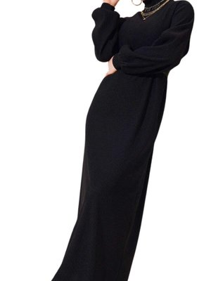 Siyah Dik Yaka Fitilli Kemerli Elbise Siyah Dik Yaka Fitilli Kemerli Elbise