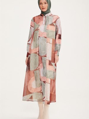 Şifon Garnili Empirme Elbise Pastel Yeşili