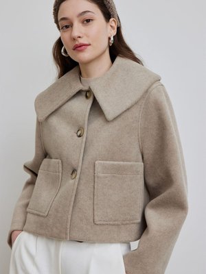 Geniş Yakalı Kaşe Ceket Vizon Geniş Yakalı Kaşe Ceket Vizon