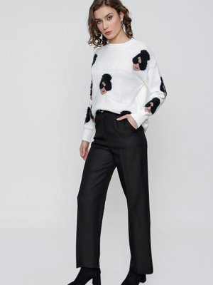 Siyah Palazzo Yün Efekt Pantolon