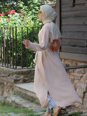 Kuşaklı Uzun Gömlek Fil Dişi Bol Kalıp