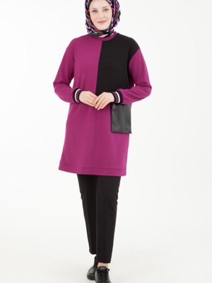 Armine Trend Kolları Ribanalı Deri Cep Detaylı Sendi Kumaş Tunik Erguvan Armine Trend Kolları Ribanalı Deri Cep Detaylı Sendi Kumaş Tunik Erguvan