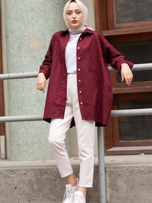 Tek Cepli Tahta Düğmeli Gabardin Gömlek