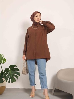 Zincir Kolyeli Terikoton Gömlek Kahverengi