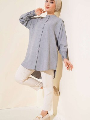 Kol Nervür Detaylı Keten Gömlek Kol Nervür Detaylı Keten Gömlek