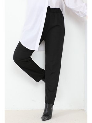 Siyah Zülal Beli Lastikli Cepli Pantolon