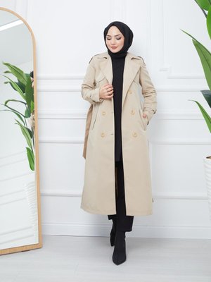 Çift Düğme Mevsimlik Spor Trençkot İçi Kürklü