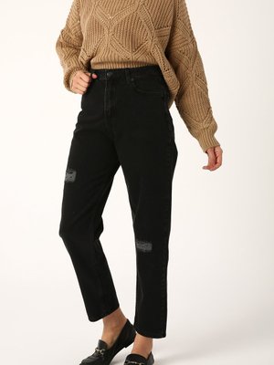 Antrasit Yırtık Detaylı Denim Pantolon