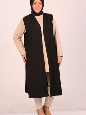 Siyah Büyük Beden Giy Çık Bürümcük Yelek