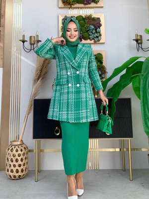 Cep Görünümlü Desenli Ceket Yeşil