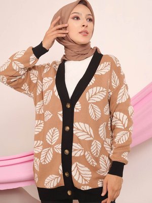 Vizon Düğmeli Desenli Triko Hırka