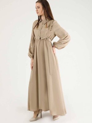 Tül Detaylı Elbise Bej Tül Detaylı Elbise Bej