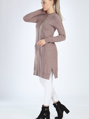 Bej Düğme Detaylı Tunik